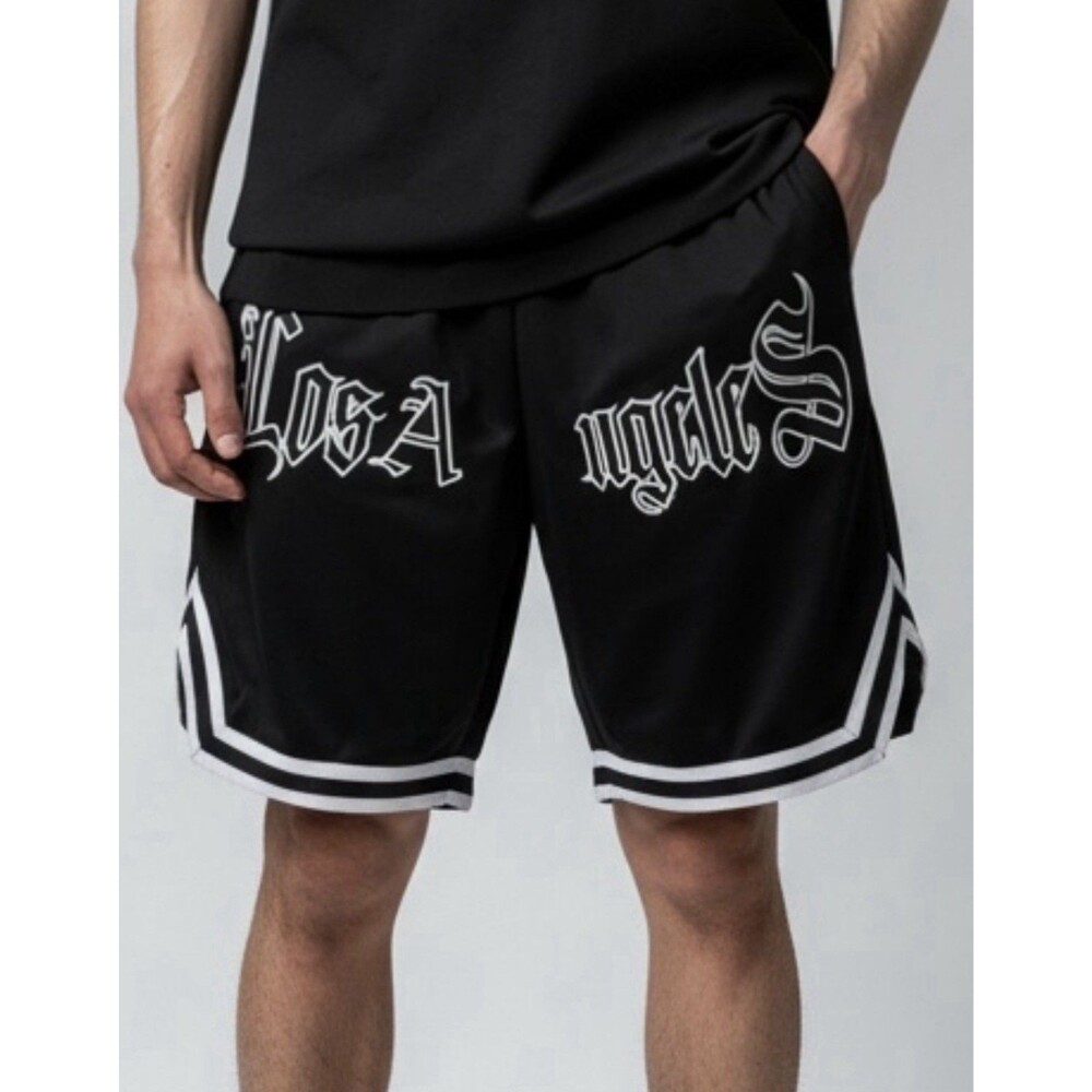 Los Angeles Basketball Shorts Black White Boys 13-14Y Elastic Waist